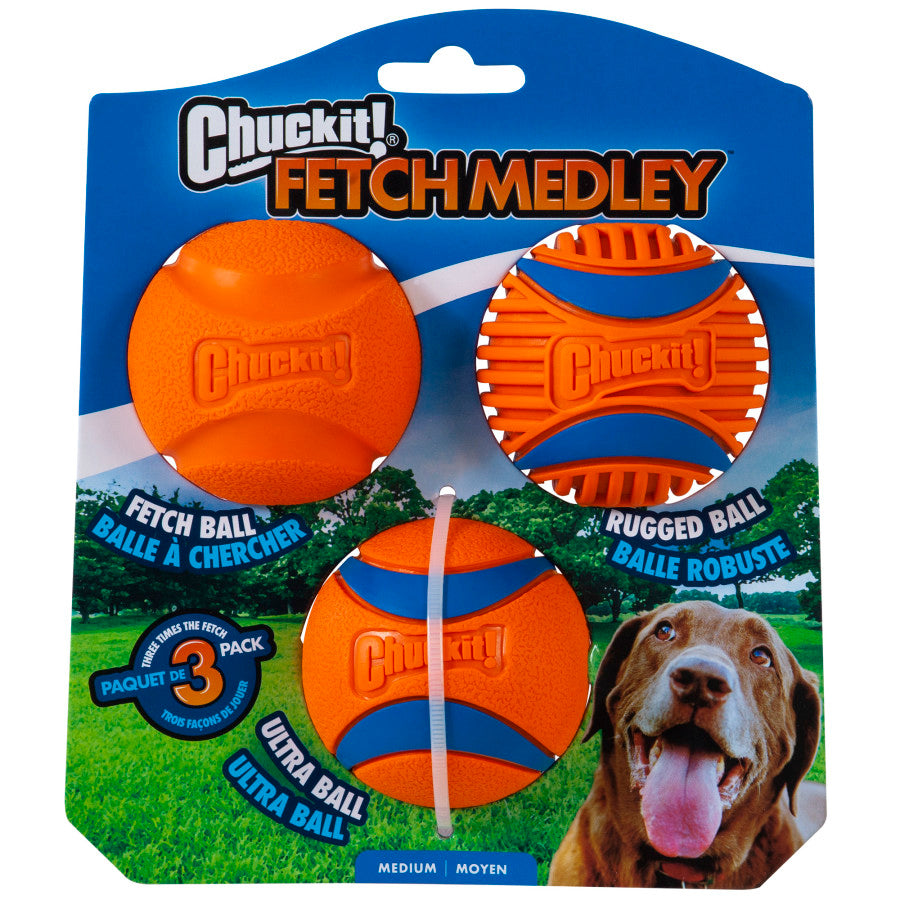 Chuckit! Gen 3 Fetch Medley Balls Dog Toy Assortment - Medium Assorted / / 3 Pack