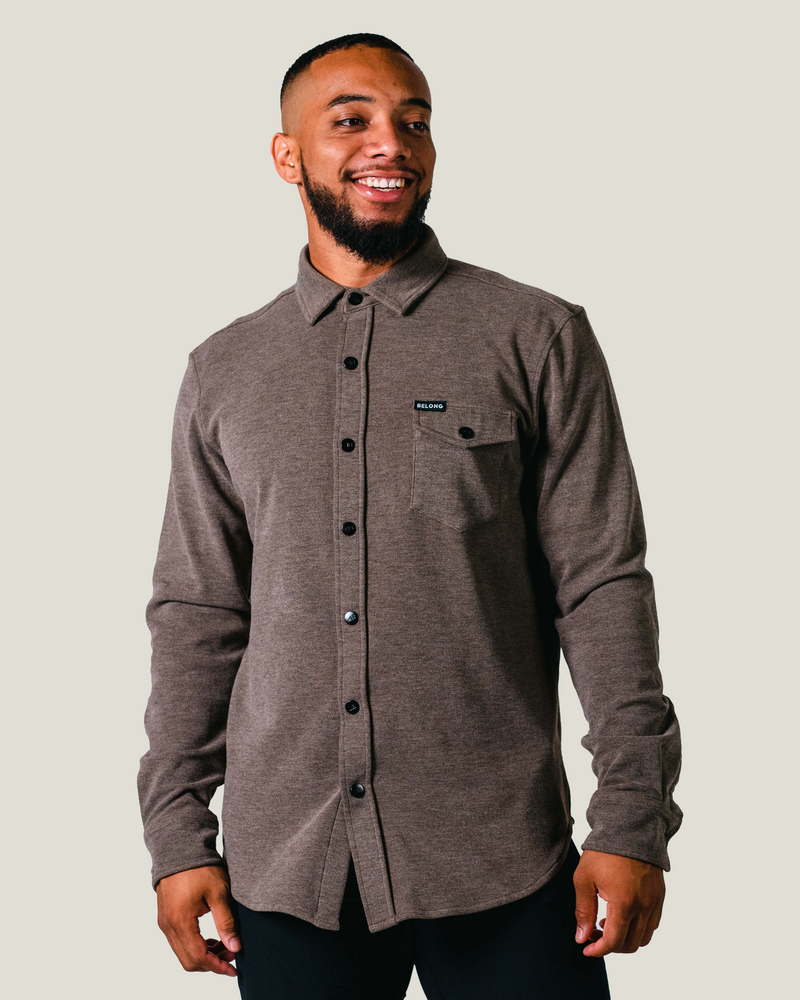 Belong Designs Mens Sherman Fleece Button Up Brown