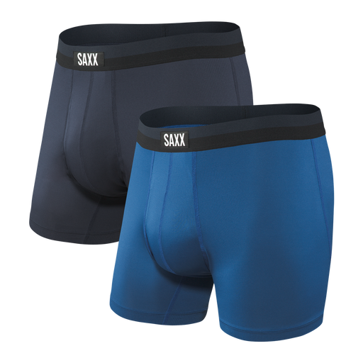 Saxx Men's Sport Mesh Boxer Brief Fly 2 Pack Navy/City Blue