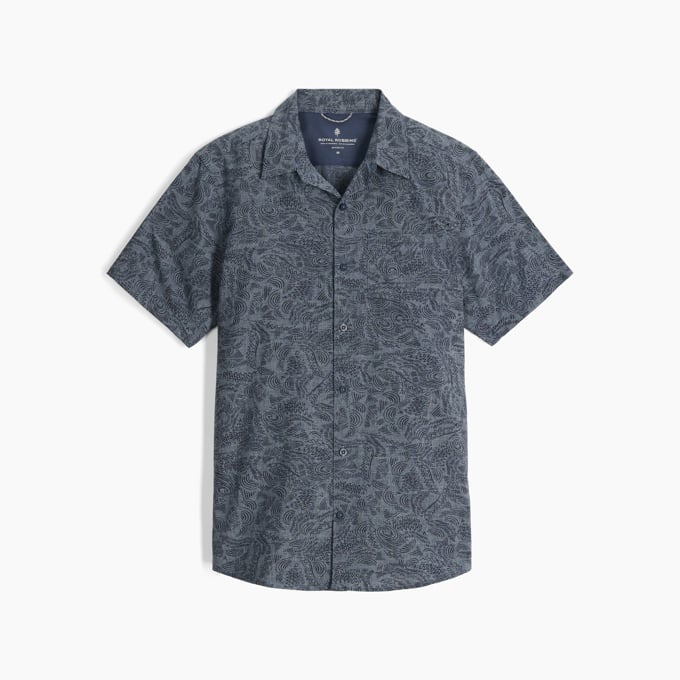 Royal Robbins Mens Amp Lite II Short Sleeve - Deep Blue River Print Deep Blue River Print