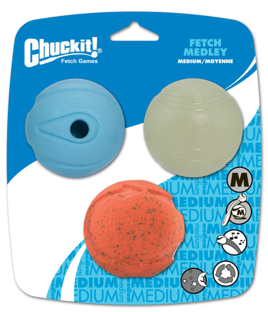 Chuckit! Fetch Medley Balls Dog Toy Assortment 2 - Medium Assorted / / 3 Pack