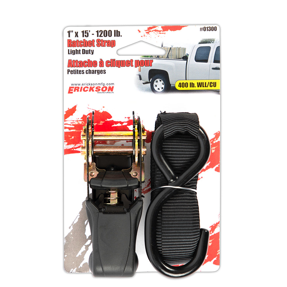 Erickson 1″ x 15′ 1200 lb Soft Grip Ratchet Strap BLK / / 1INX15FT