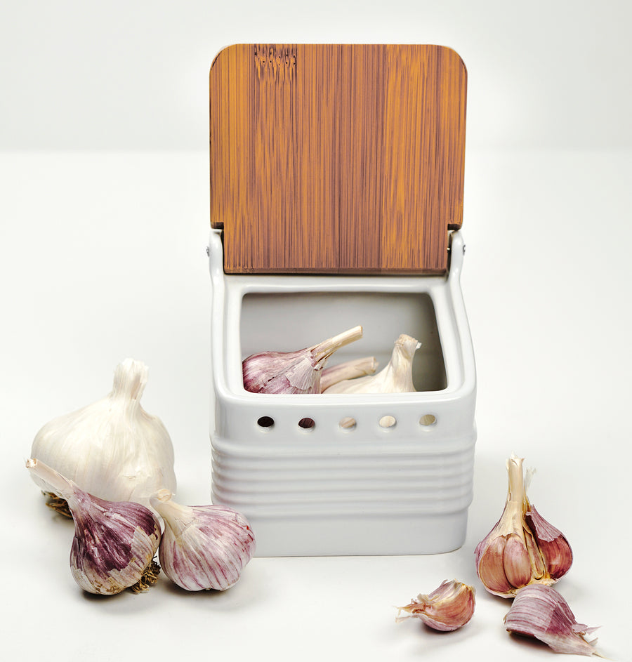 RSVP STONEWARE GARLIC KEEPER - WHITE WHITE