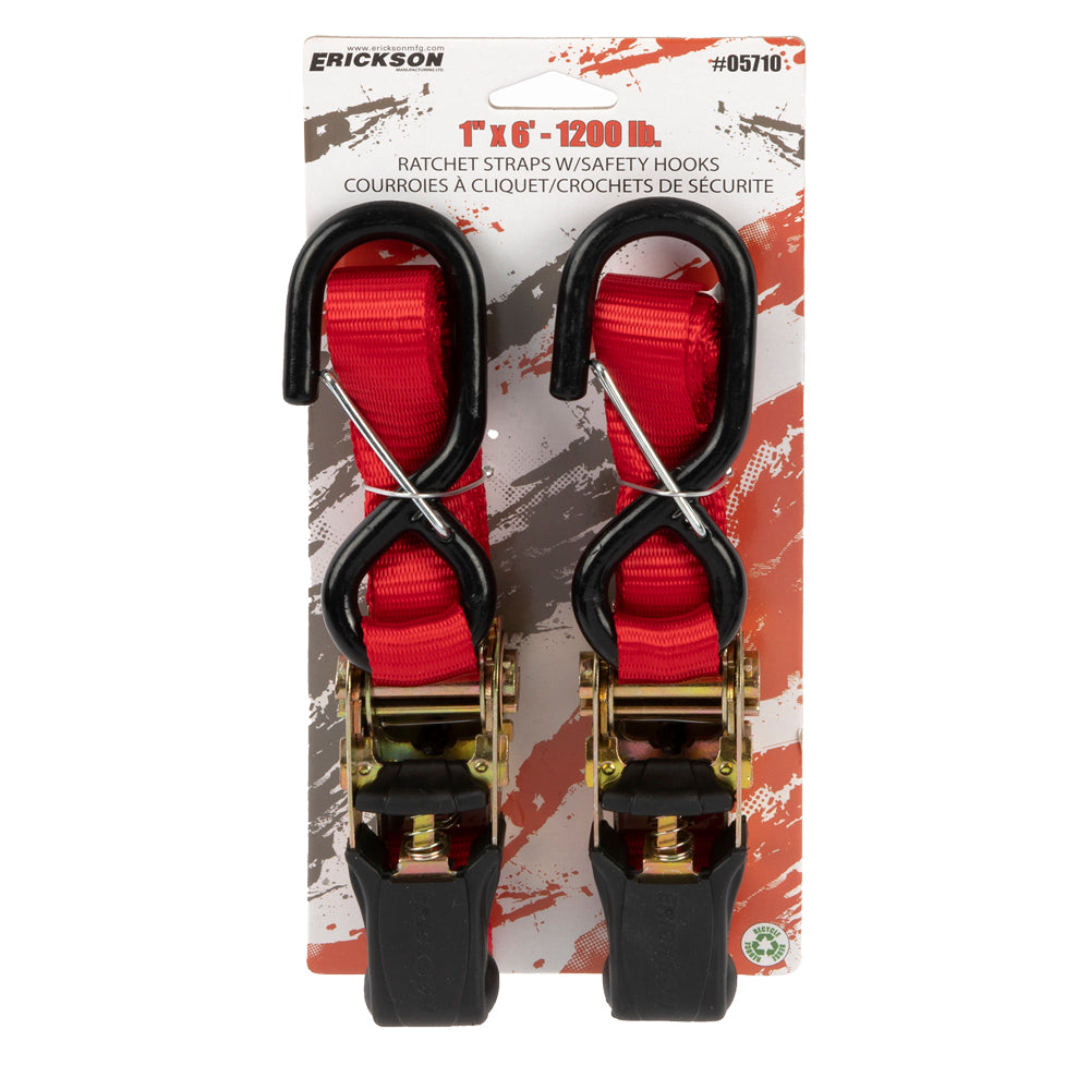 Erickson 2-Pack 1,200lb Heavy Duty Motorcycle Straps RED / / 1INX6FT