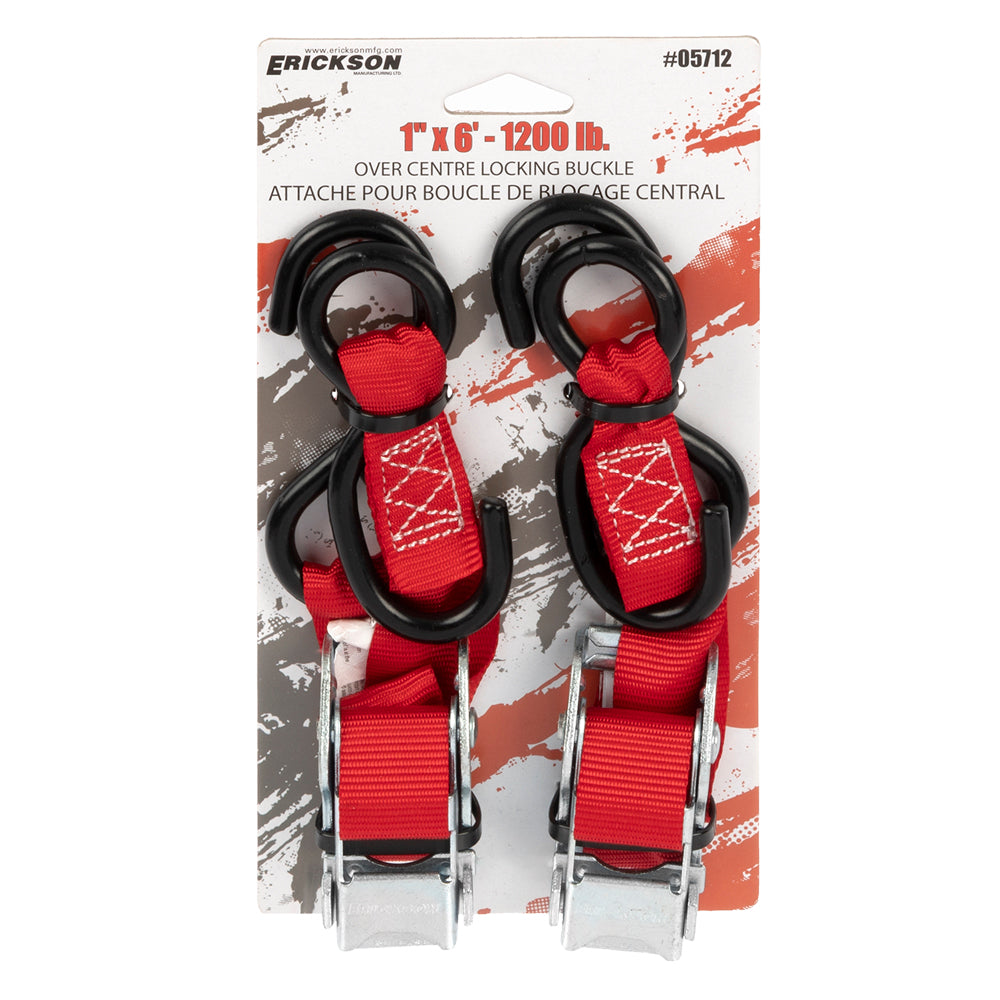 Erickson 1,200 lb Motorcycle Straps, 2-Pack RED / / 1INX6FT