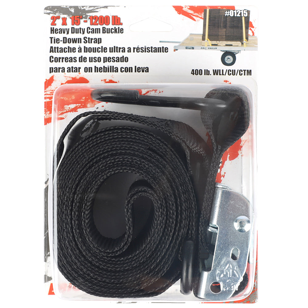 Erickson 2″ x 15′ – 1200 lb Cam Buckle Strap BLK / / 2INX15FT
