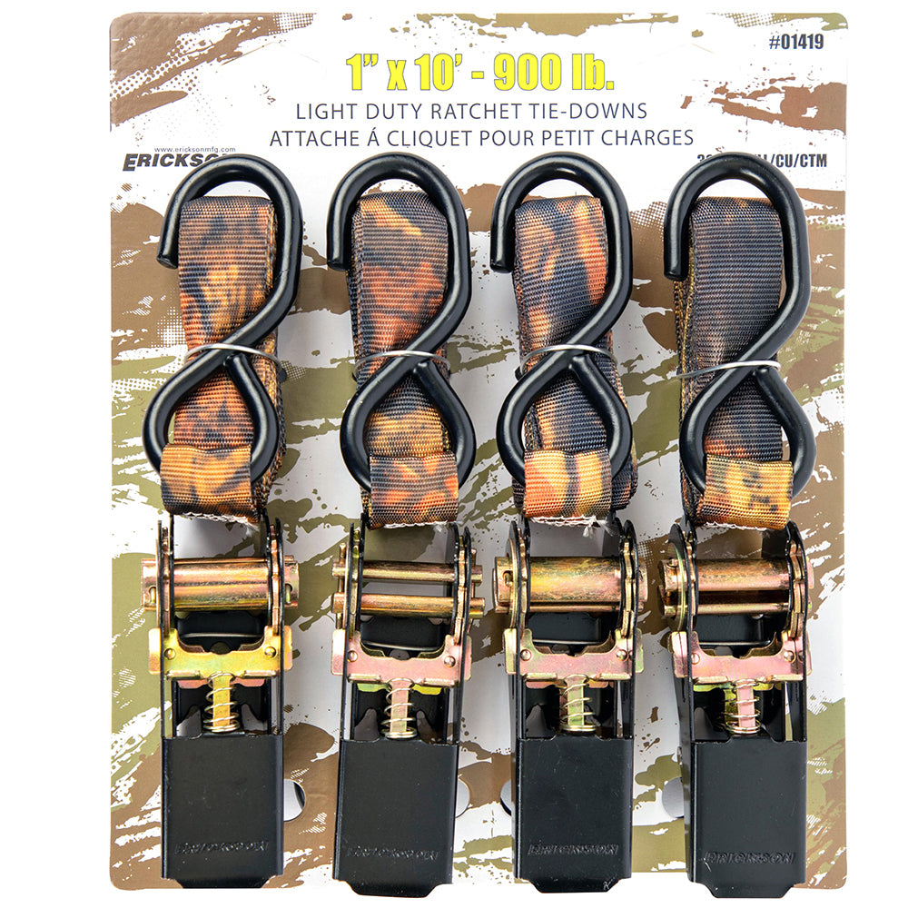 Erickson 900 lb Camo Ratchet Straps, 1in x 10ft, 4 pack CAMO / / 1INX10FT