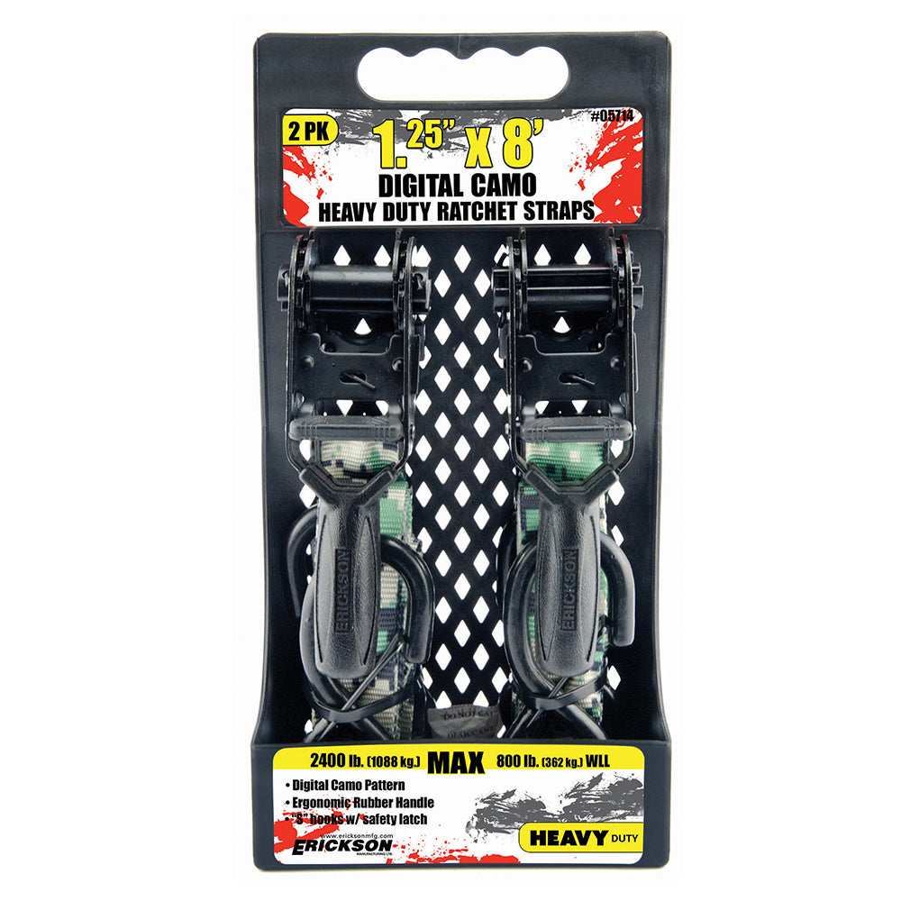 Erickson 2,400 lb Digital Camo Tie-Downs, 2-Pack CAMO/BLK / / 11/4INX8FT