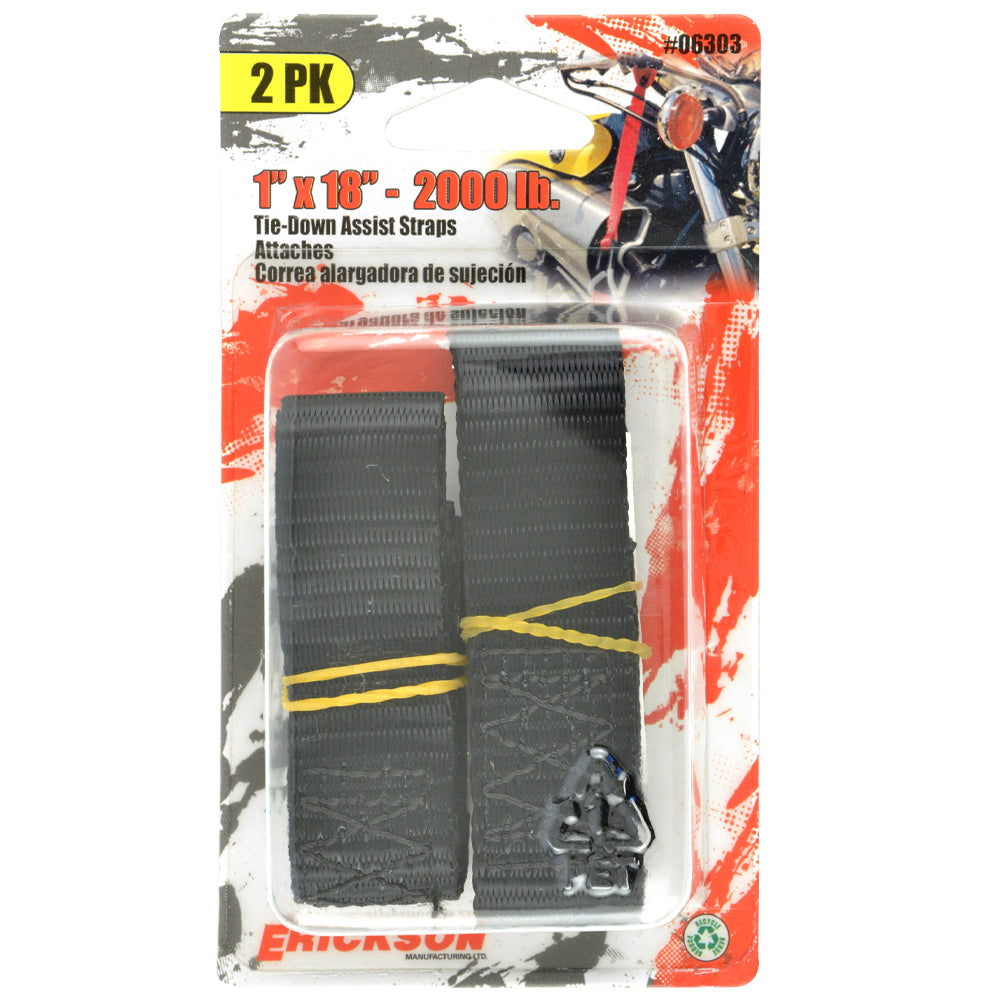 Erickson 2,000 lb Tie-Down Assist Straps, 2-Pack BLACK / / 1INX18IN
