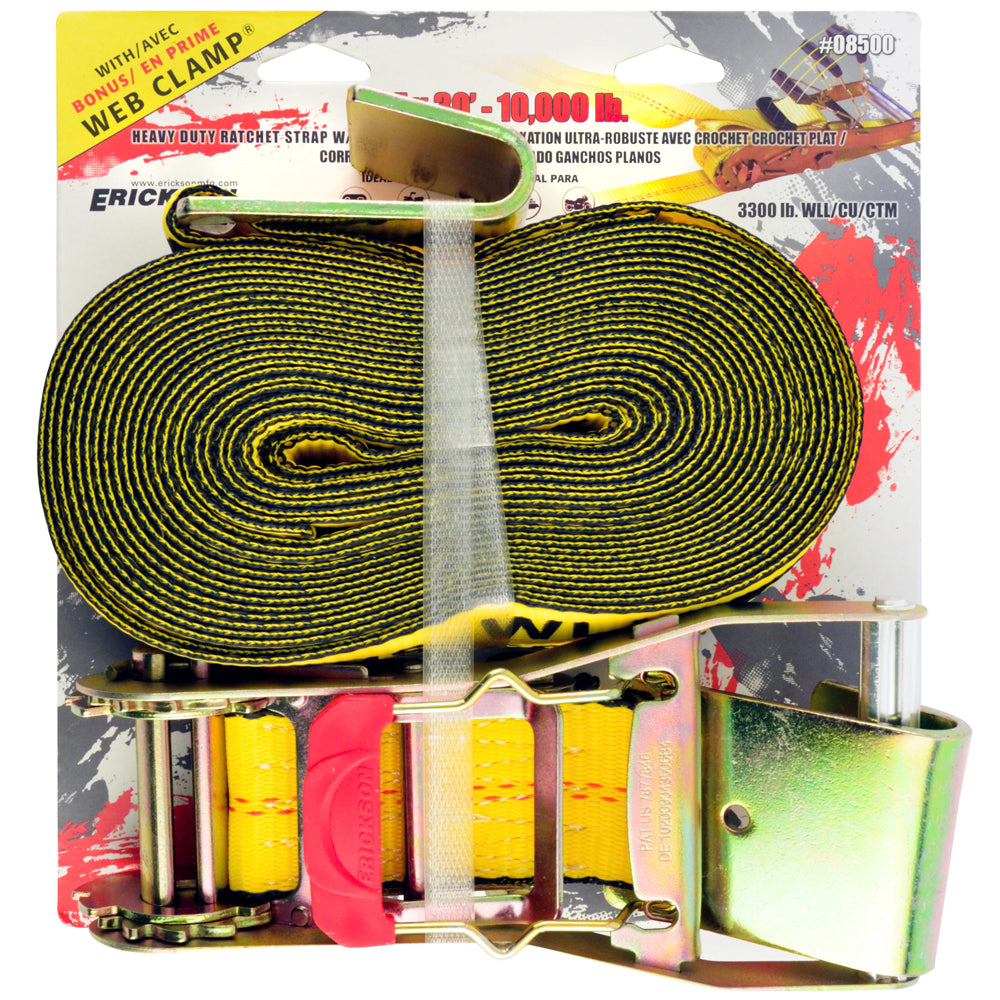 Erickson 2″ x 30′ 10,000 lb. Long Handle Ratchet
with Flat Hooks / 2INX30FT