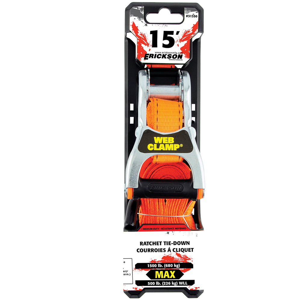 Erickson 1″ x 15′ – 1500 lb. Ratcheting Tie-Down
With Web Clamp / 1INX15FT