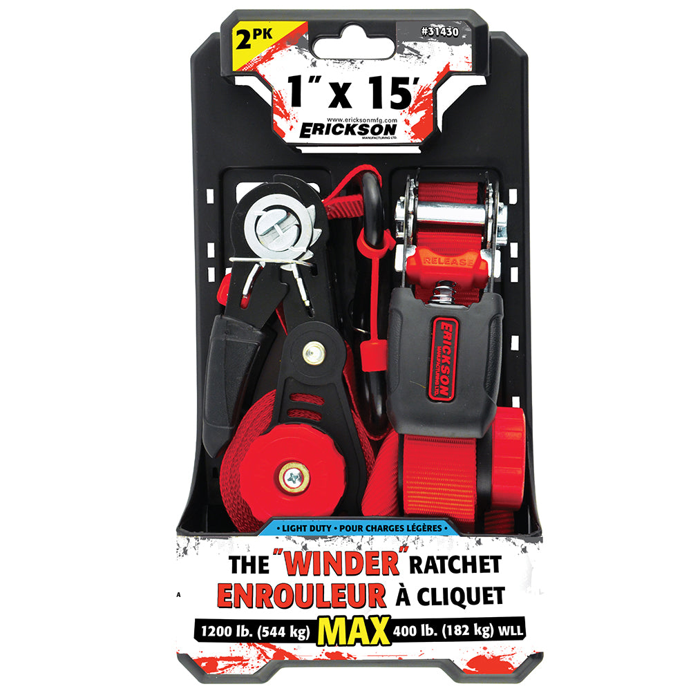 Erickson 2PK 1″ x 15′ – 1200 lb The Winder Ratchet Straps
with Cap Lock® Hooks / 1INX15FT