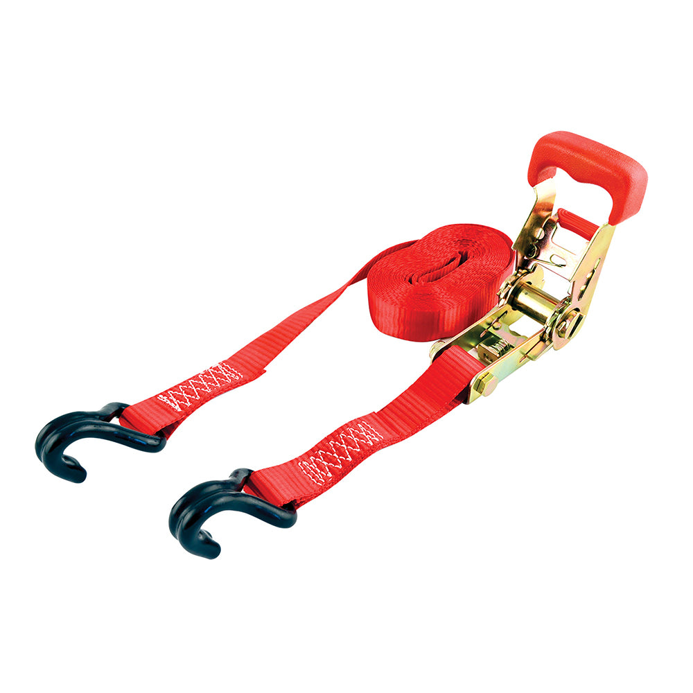 Erickson 1″ x 15′ 2000 lb Rubber Handle Ratchet
with Double J-Hooks RED / / 1INX15FT