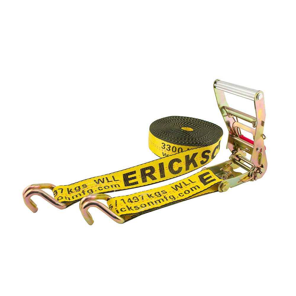 Erickson 2″ x 40′ 10,000 lb Long Handle Ratchet with Web Clamp and Double J-Hooks / 2INX40FT