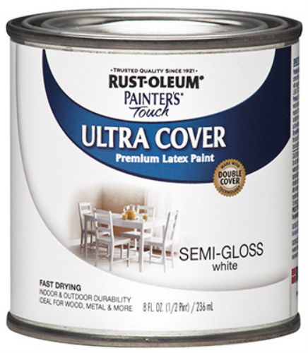 RUST-OLEUM Half Pint Painter’s Touch Ultra Cover Latex Paint - Semi-Gloss WHITE
