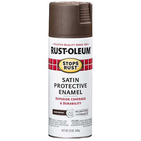 RUST-OLEUM 12 OZ Stops Rust Protective Enamel Spray Paint -Satin Dark Brown DKBRN