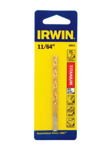 IRWIN INDUSTRIAL TOOL Titanium Nitride Coated HSS Jobber Length Bit 11/64 in.