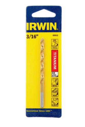 IRWIN INDUSTRIAL TOOL Titanium Nitride Coated HSS Jobber Length Bit 3/16 in.
