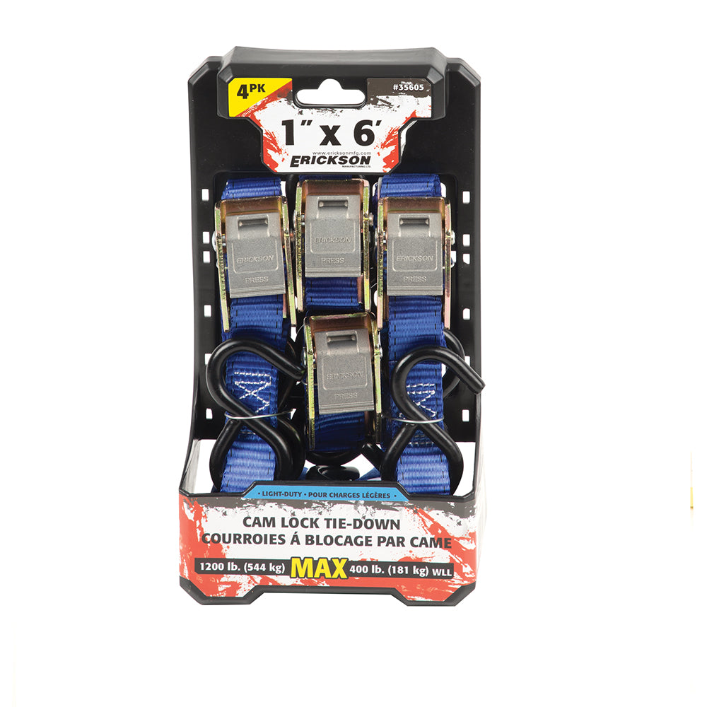 Erickson 4PK 1″ x 6′ – 1200 lb Cam Lock Tie-Downs BLUE / / 1INX6FT