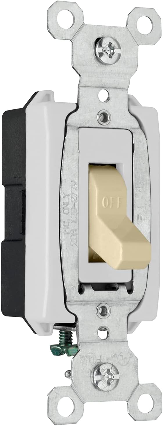 Pass & Seymour 15A 120/277V Commercial Single Pole Toggle, Ivory GREEN / 20A