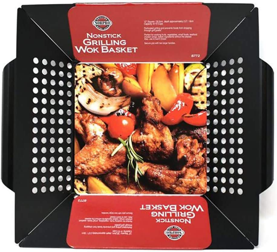 Norpro Nonstick Grilling Wok Basket, 12" X 12", For Bbq