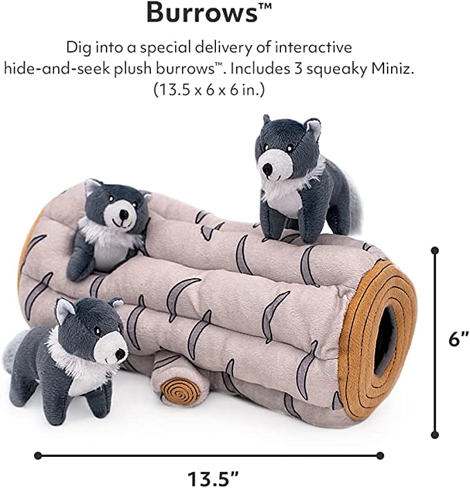 Zippy Paws Arctic Wolf Log Burrow Dog Toy