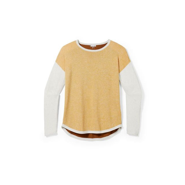 Smartwool Women's Shadow Pine Colorblock Sweater Honey Gold-Natural Donegal Marl
