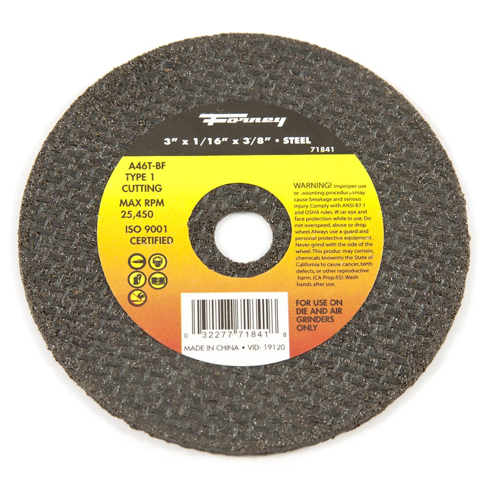 Forney Cut-Off Wheel, Metal, Type 1, 3 in x 1/16 in x 3/8 in