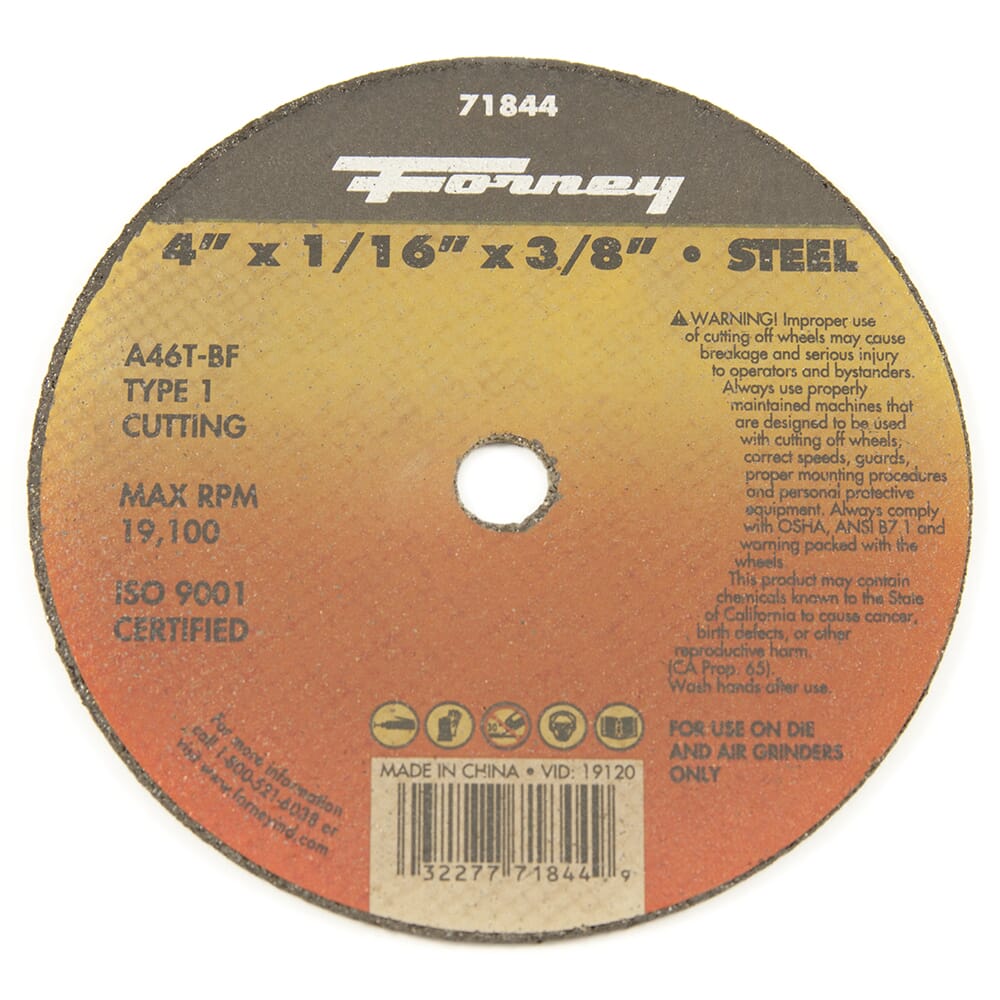 Forney Cut-Off Wheel, Metal, Type 1, 4 in x 1/16 in x 3/8 in