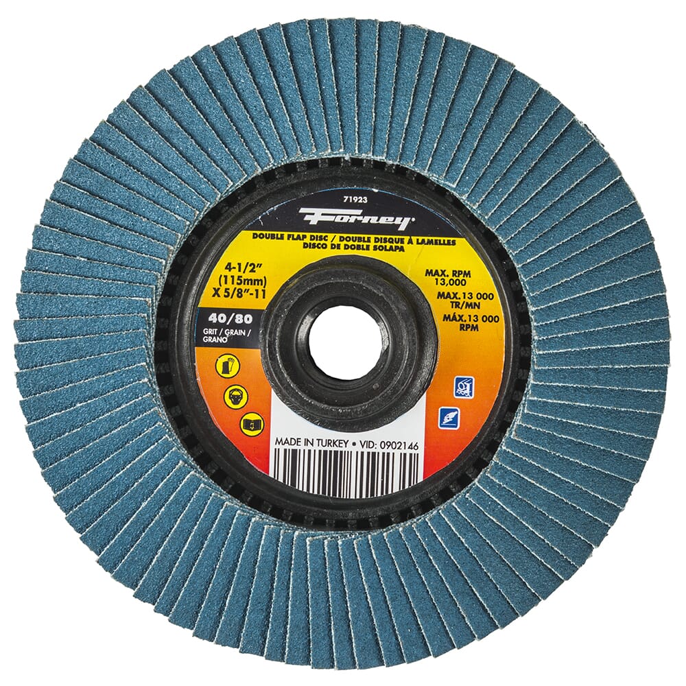 Forney Double Sided Flap Disc, 40/80 Grits, 4-1/2 in / 4080GRIT