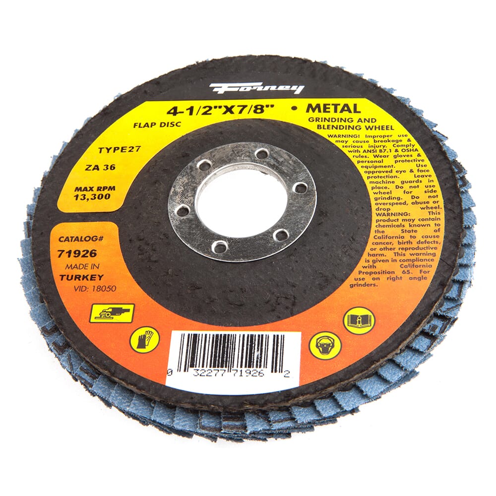 Forney Flap Disc, Type 27, 4-1/2 in x 7/8 in, ZA36 / 36G