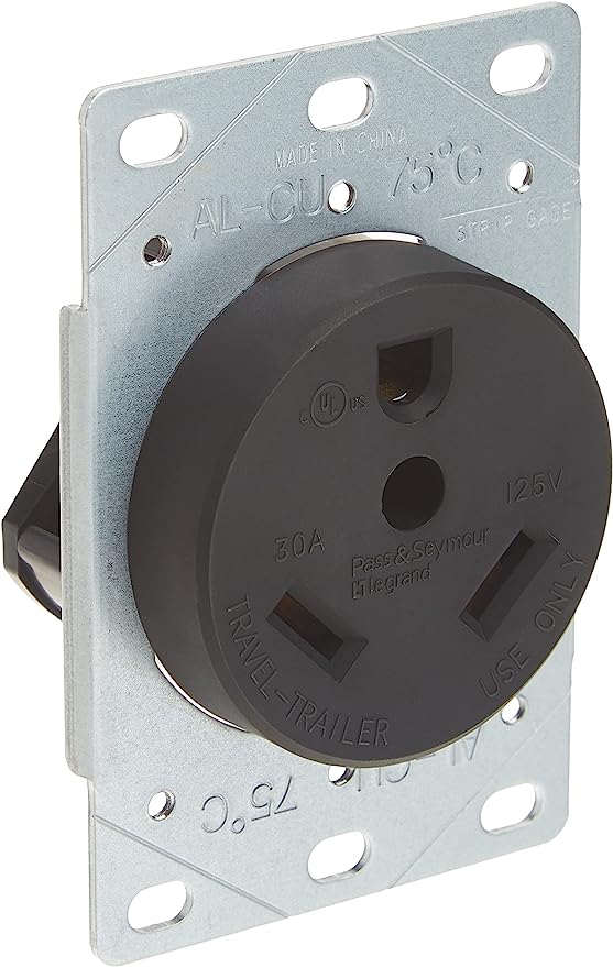 Pass & Seymour 30A 125V Industrial Straight Blade Outlet, Black 30A