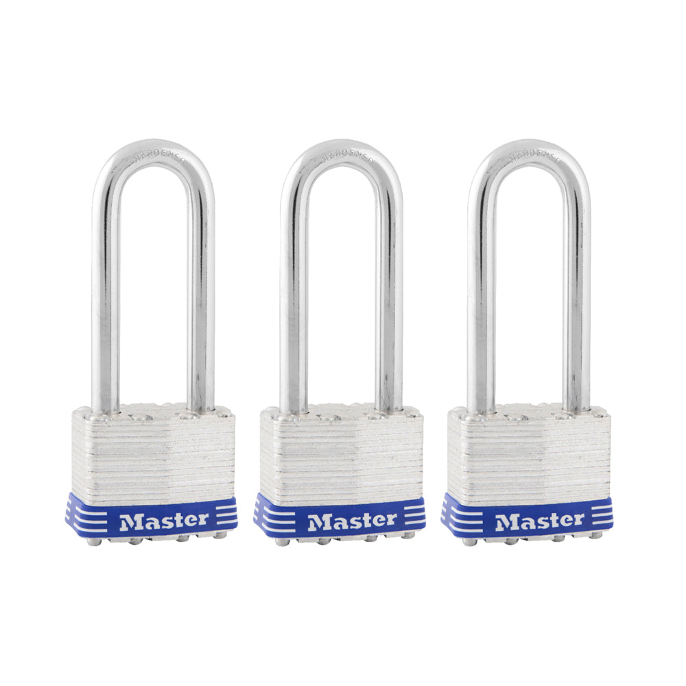 Master Lock Laminated Pin Tumbler Padlock, 1-1/2in Shackle, 3 pack