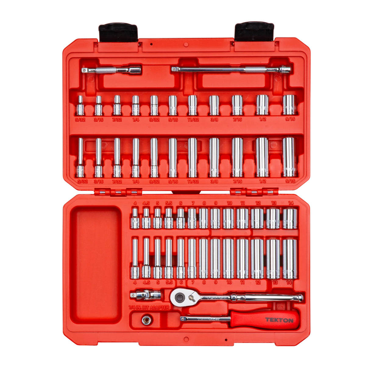 Tekton 1/4 Inch Drive 12-Point Socket and Ratchet Set, 55-Piece (5/32-9/16 in., 4-14 mm)