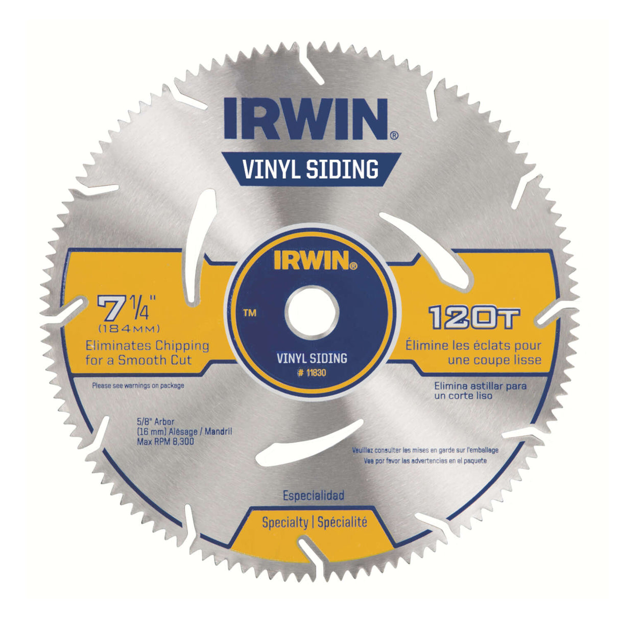 IRWIN INDUSTRIAL TOOL Marathon 7-1/4 in. D X 5/8 in. Steel Circular Saw Blade 120 teeth 7_1/4IN