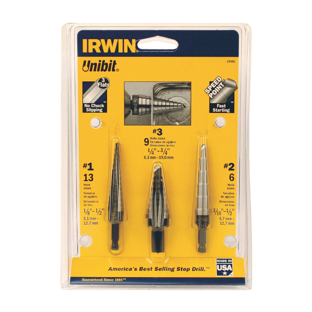 IRWIN INDUSTRIAL TOOL 3PC Unibit STEP DRILL BIT SET