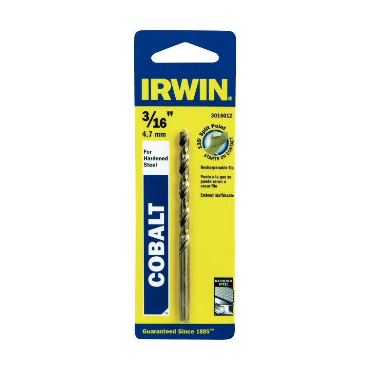 IRWIN INDUSTRIAL TOOL 3/16 X 3-1/2 HSS Jobber Length Cobalt Drill Bit 3/16IN