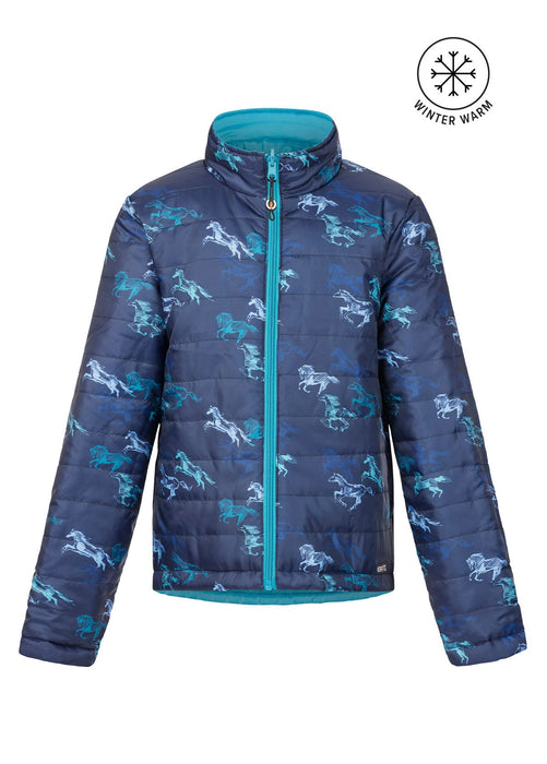 Kerrits Equestrian Apparel Kids Pony Tracks Reversible Quilted Jacket - Ink Run Free / Peacock Ink Run Free / Peacock