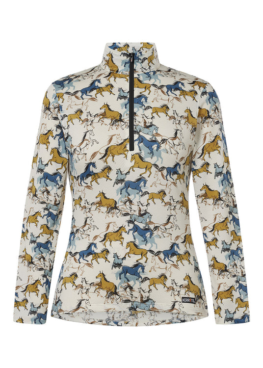 Kerrits Equestrian Apparel Summer Ride Ice Fil Long Sleeve Equestrian Shirt - Print Flaxen Roam Free