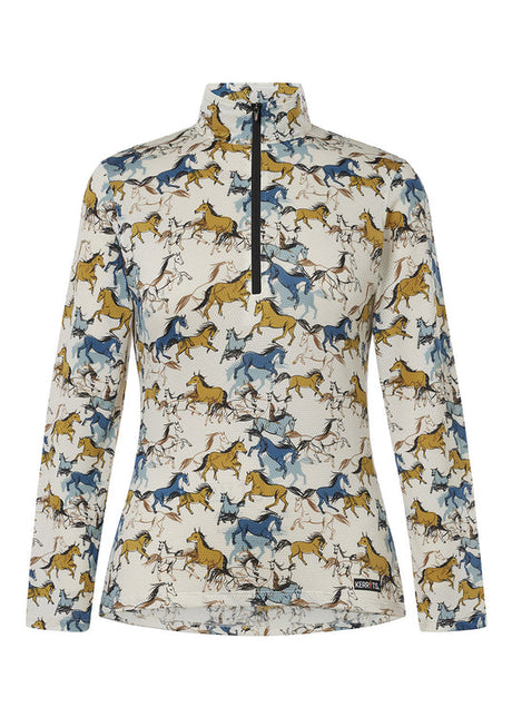 Kerrits Equestrian Apparel Summer Ride Ice Fil Long Sleeve Equestrian Shirt - Print Flaxen Roam Free