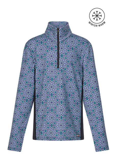 Kerrits Equestrian Apparel Kids Rail Side Quarter Zip Fleece Tech Top - Print Iris Starlight