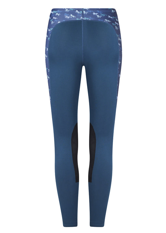 Kerrits Equestrian Apparel Kids Performance Knee Patch Riding Tight Lagoon & Ink Mini Run Free Multi