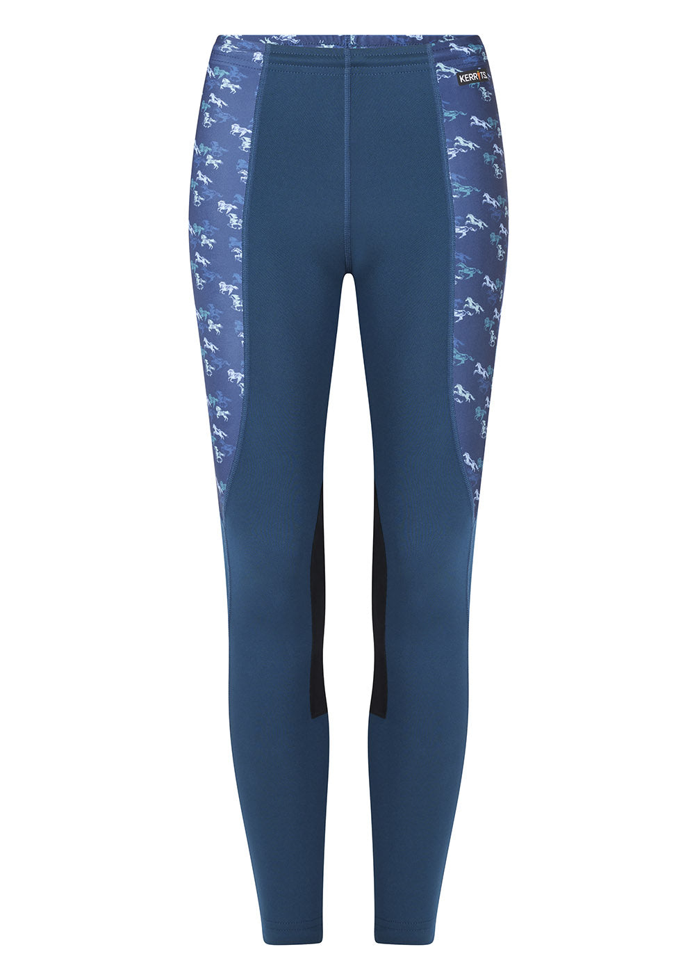 Kerrits Equestrian Apparel Kids Performance Knee Patch Riding Tight Lagoon & Ink Mini Run Free Multi