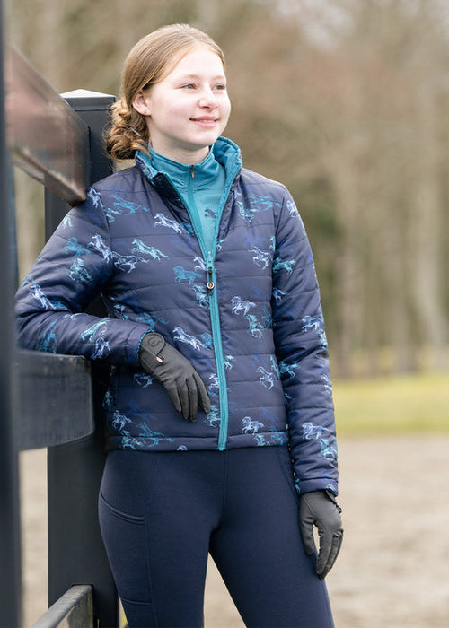 Kerrits Equestrian Apparel Kids Pony Tracks Reversible Quilted Jacket - Ink Run Free / Peacock Ink Run Free / Peacock