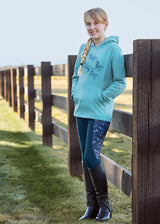 Kerrits Equestrian Apparel Kids Performance Knee Patch Riding Tight Lagoon & Ink Mini Run Free Multi