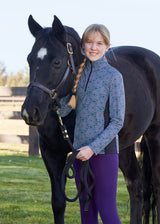 Kerrits Equestrian Apparel Kids Rail Side Quarter Zip Fleece Tech Top - Print Iris Starlight