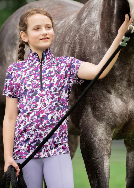 Kerrits Equestrian Apparel Kids Aire Ice Fil Short Sleeve Shirt - Print Magenta Wild Flower