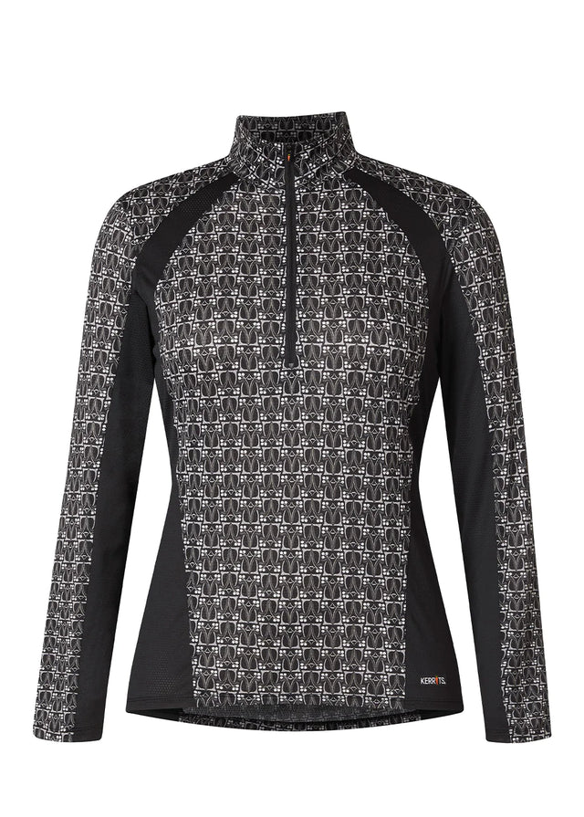 Kerrits Women's Always Cool Ice Fil Long Sleeve Shirt - Print Black iron bouquet