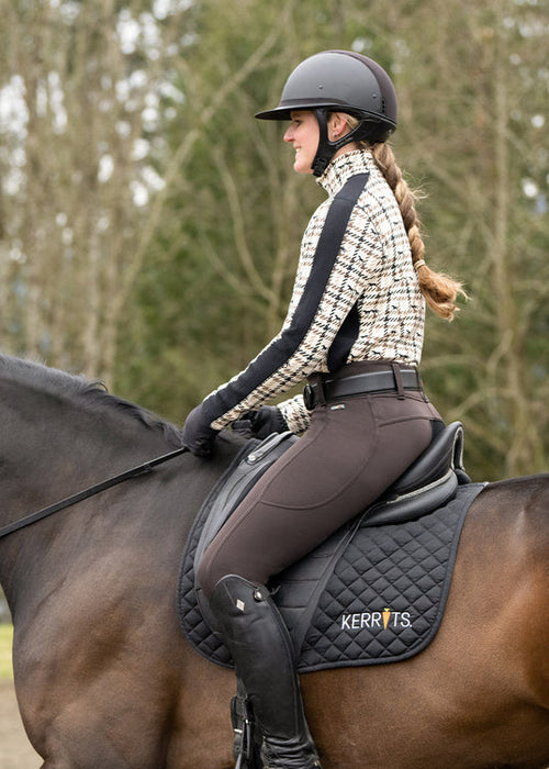 Kerrits Equestrian Apparel Muzzle Nuzzle Fleece Half Zip Riding Top - Print Vanilla Plaid Pasture