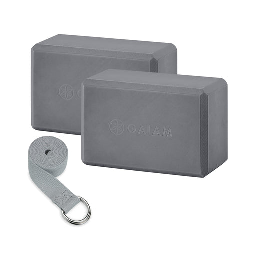 Gaiam 2 Pack Block & Strap Combo Grey